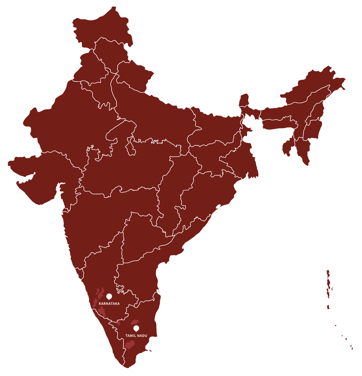 map from india with all coffee producing regions