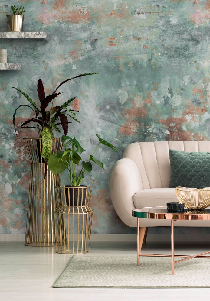 Green & Brown Distressed Shabby Chic Wallpaper hero image