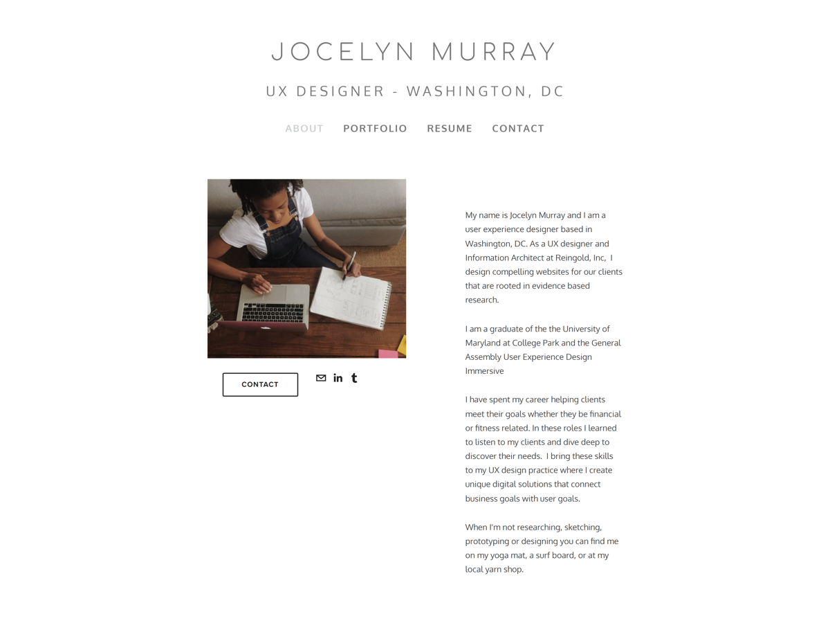 Screenshot of Jocelyn Murray , from the ux portfolios collection.