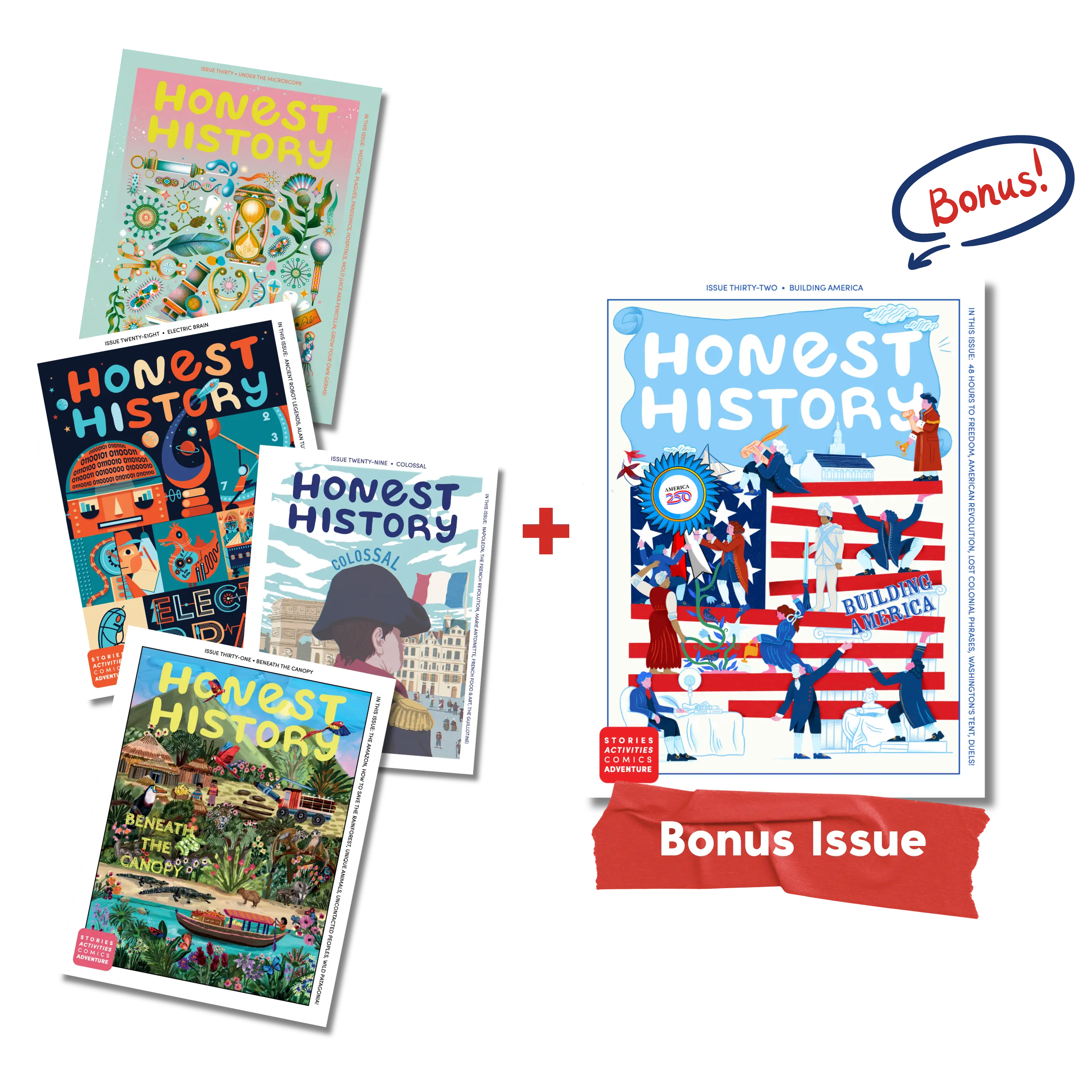 Honest History magazine covers including issue 32 about american history