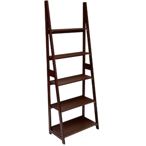 Amazon Basics Ladder Bookshelf Organizer, Solid Rubberwood Frame, Espresso Finish, 14" D x 24.8" W x 70.1" H