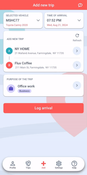 adding a new location in mileage tracker app