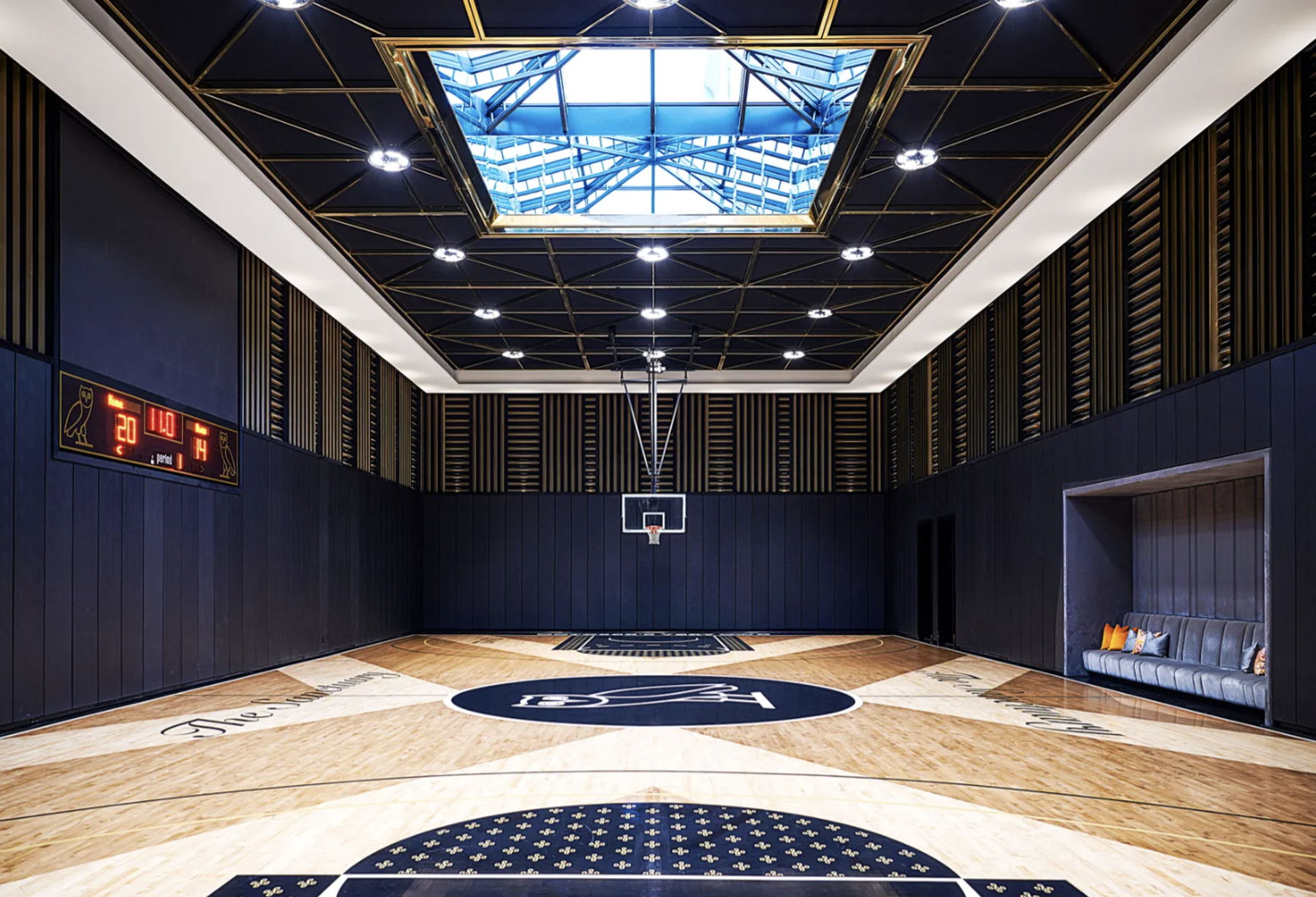 The full-size NBA court in Drake's home.