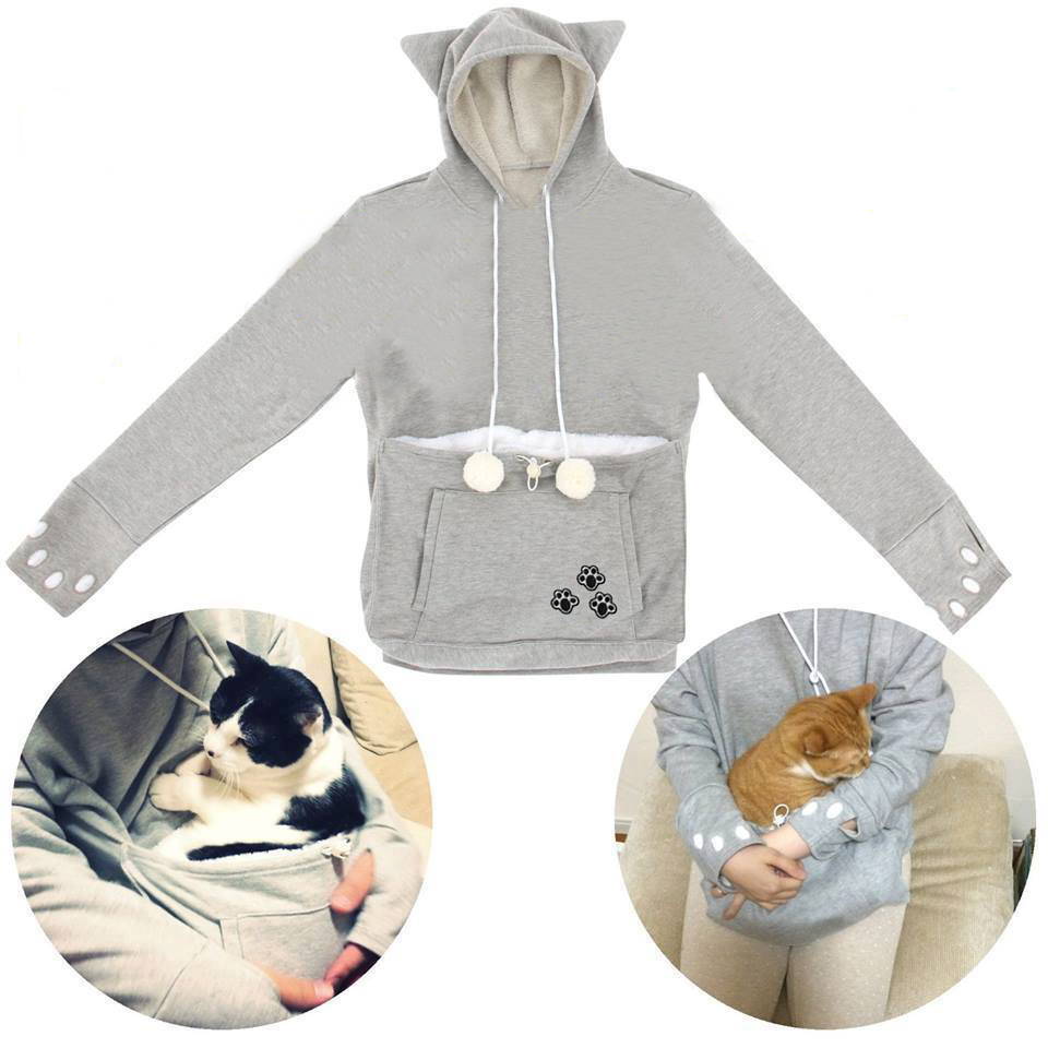 Cat Pouch Hoodie, kangaroo pouch hoodie, cat hoodie with zipper pouch, kittyroo cat hoodie, pet pouch hoodie, 