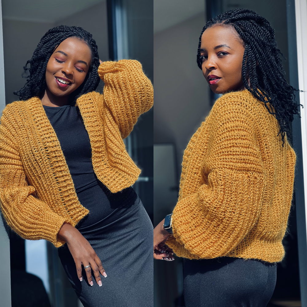 Crochet Pattern - Ribbed Cardigan  - Mohair- Light, and Airy