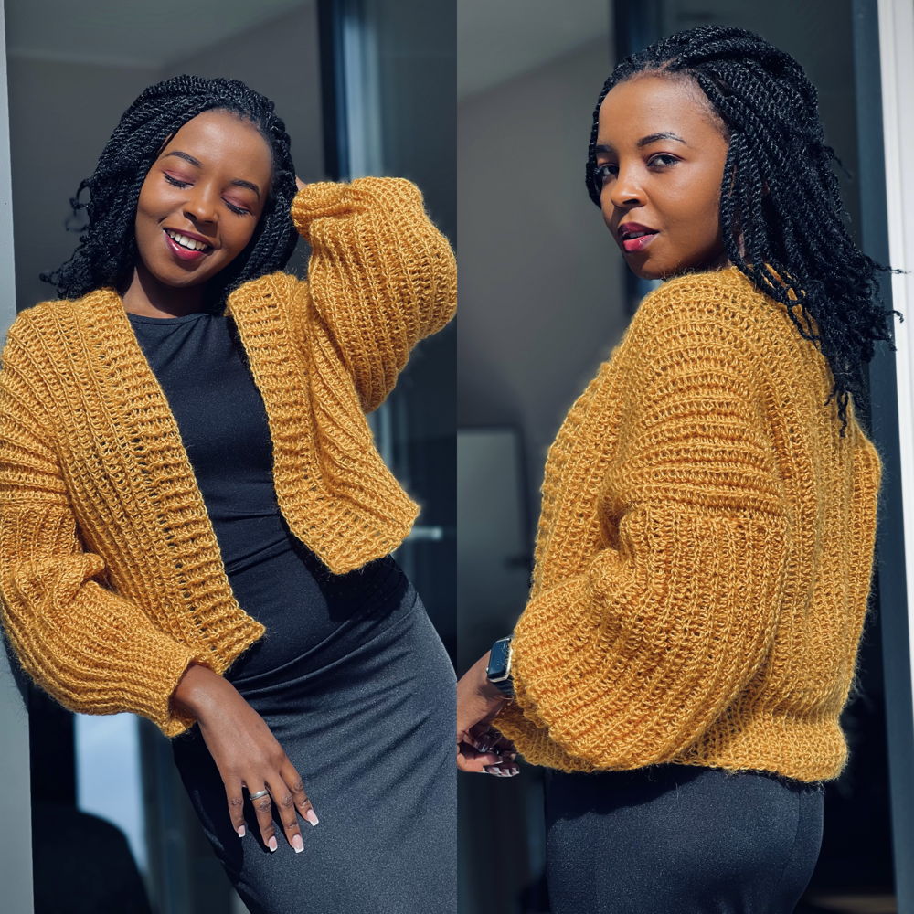 Einfaches Häkelmuster Gerippte Strickjacke Mohair Leicht und