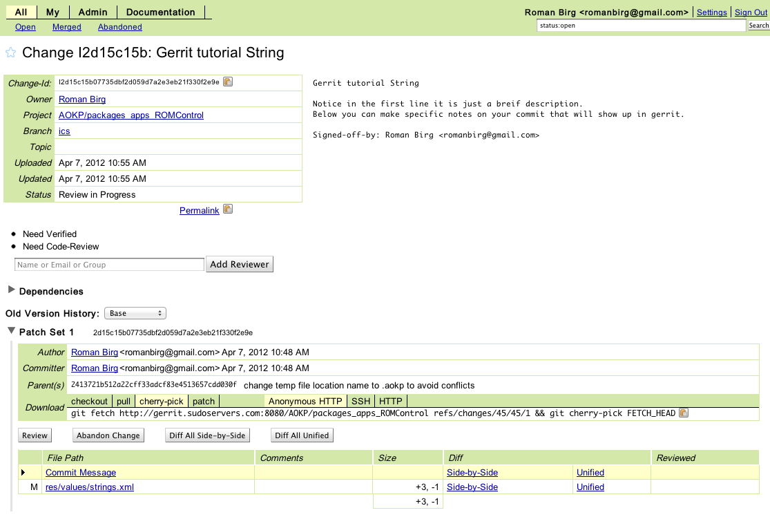 Gerrit git review