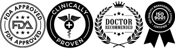 Product certification icons for the Cura ProWave Deep Healing Pad