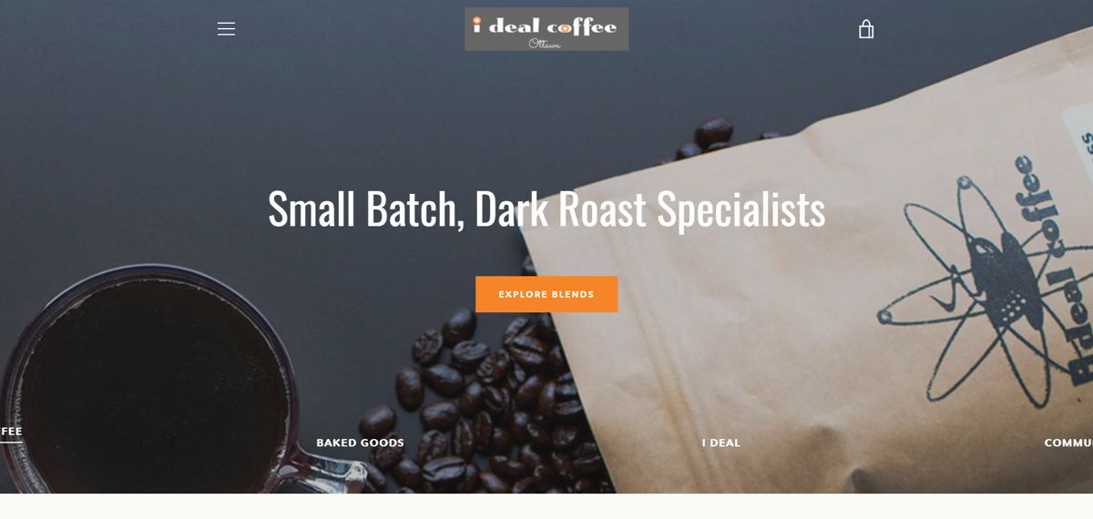 Screenshot of I Deal Coffee, from the cafe & coffee shop websites collection.
