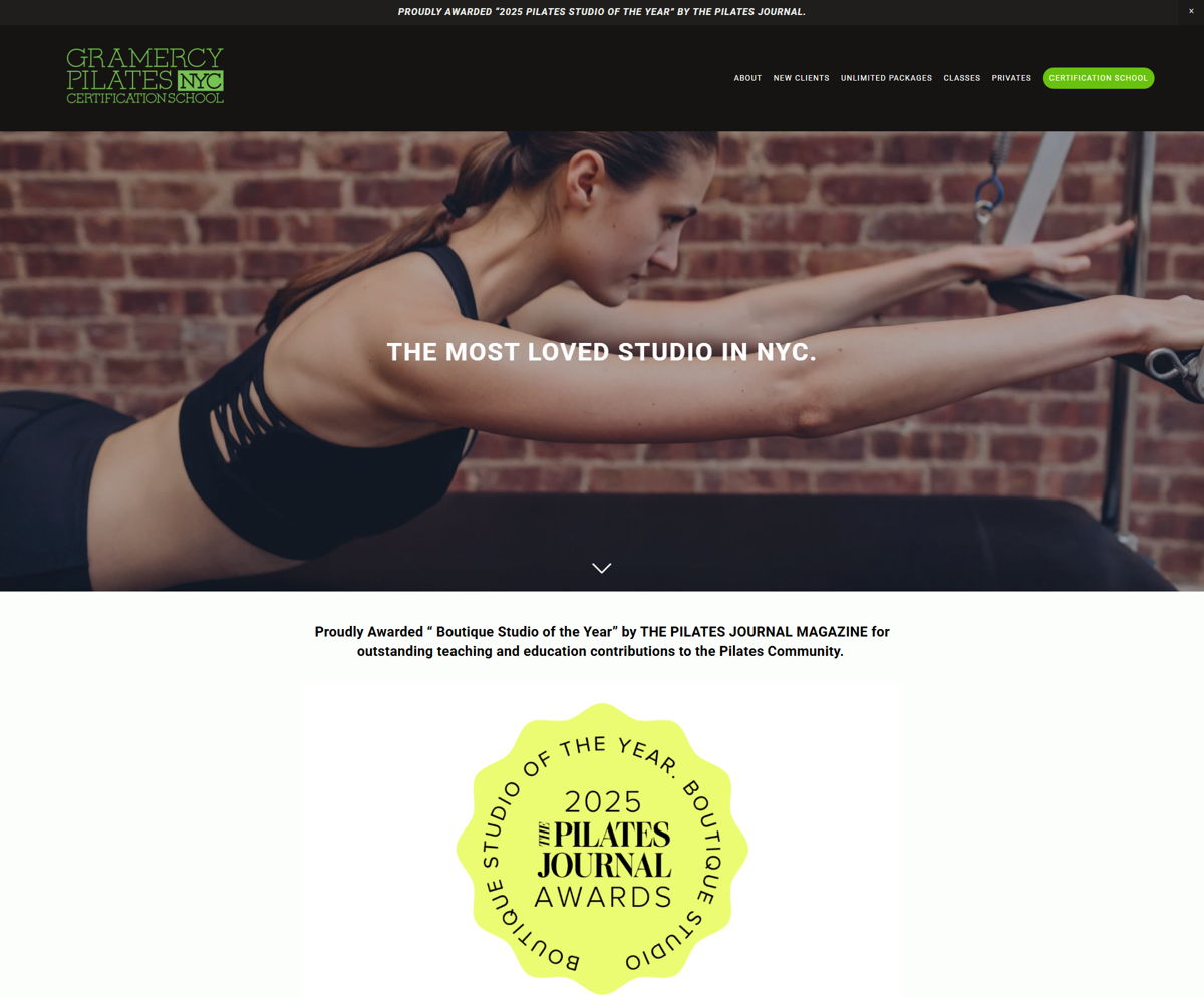 Screenshot of Gramercy Pilates NYC, from the pilates websites collection.