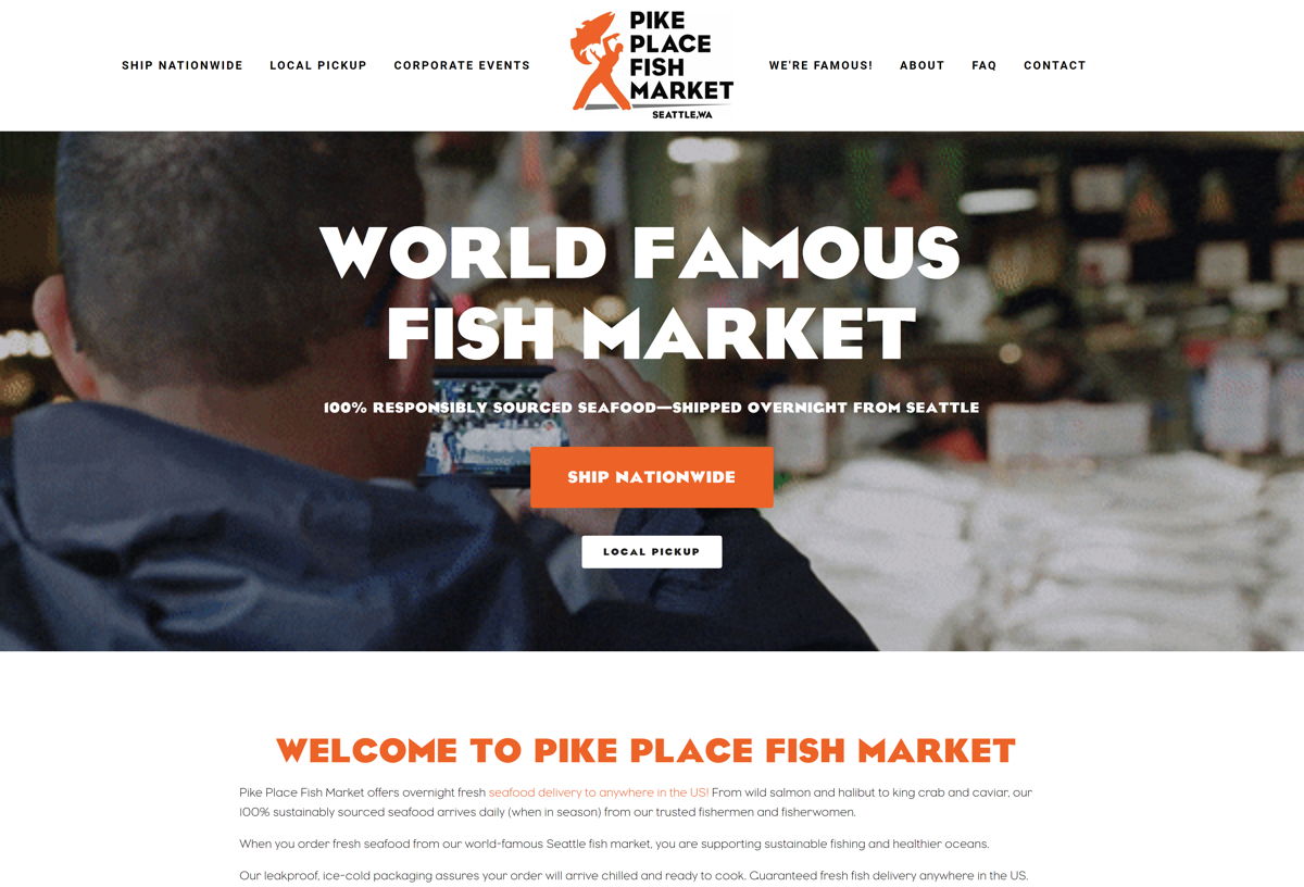 Screenshot of Pike Place Fish, from the squarespace websites  collection.