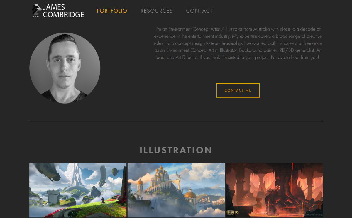 Screenshot of James Combridge, from the concept art portfolios collection.