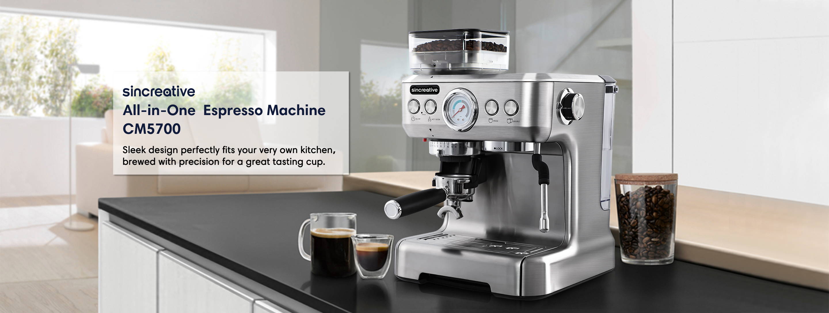sincreative all-in-one semi-automatic espresso machine sleek design perfectly fits your very own kitchen, brewed with precision for a great tasting cup.