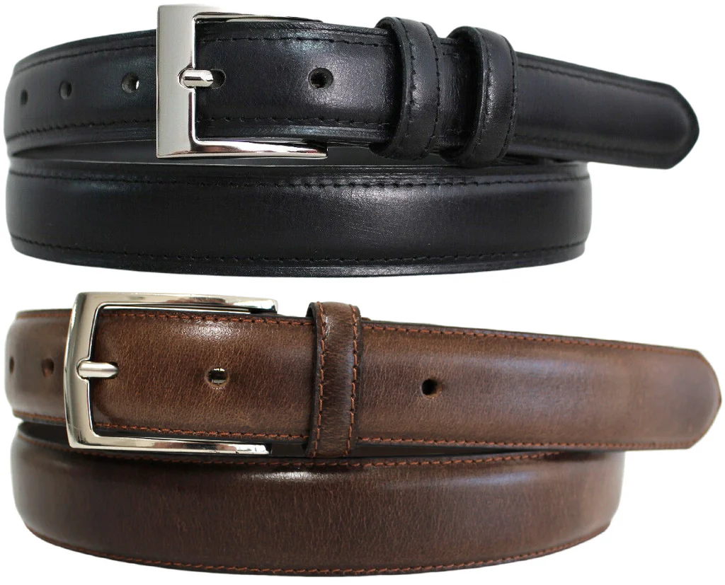 Full Grain Stitched Leather Belt in Black & Brown. Style number 41009