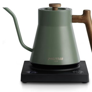 POLIVIAR Electric Gooseneck Kettle, 1200W Electric Tea Kettle Real Wood Handle, 34oz Pour Over Electric Kettle for Coffee & Tea - In Green
