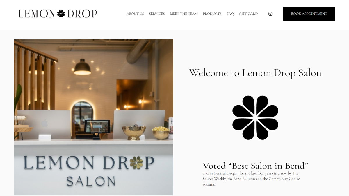Screenshot of Lemon Drop Salon, from the hair stylist portfolios collection.