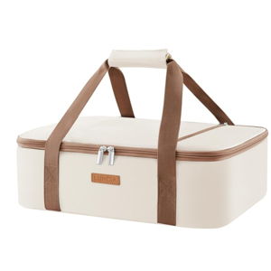 Insulated Casserole Carrier for Hot or Cold Food, Lasagna Lugger Tote for Potluck Parties/Picnic/Cookouts, Fits 9"×13" Baking Dish, Cream