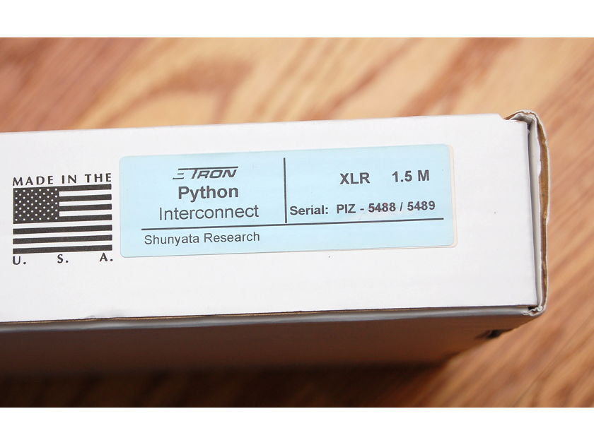 New Shunyata Zitron Python XLR Interconnects Cables 1.5 meters in Box
