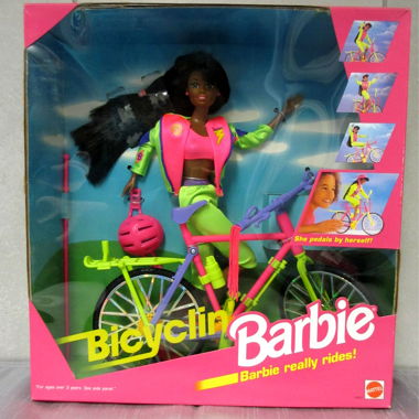 1993 Bicyclin Barbie schwarz mit Fahrrad Velo Bike