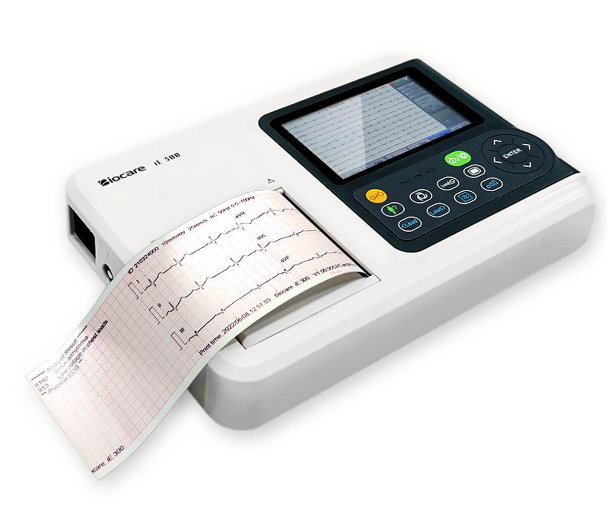 Biocare iE300 ECG machine is a portable 12-lead ECG for clinics and EMS.