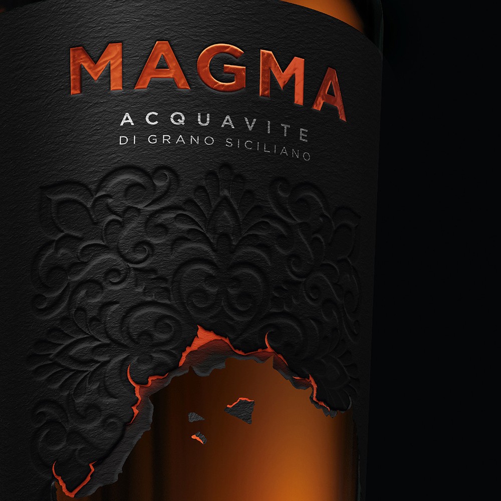 Nifty Red Foil Makes This Lava-Inspired Acquavite Glow Like a Volcano