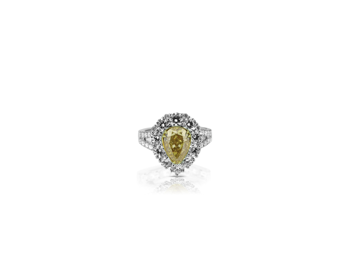 Yellow pear halo engagement ring