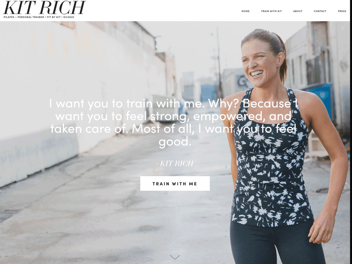 Screenshot of Kit Rich, from the fitness websites collection.