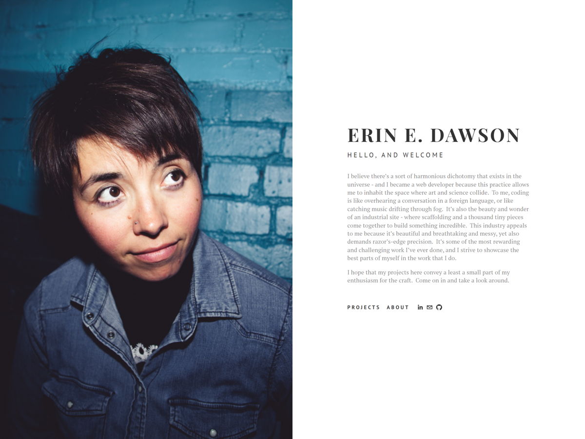 Screenshot of Erin E. Dawson, from the designer & developer portfolios collection.