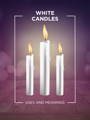 white candles candle magiic 101 meaning icon with three lit candles and a purple and pink bokeh background