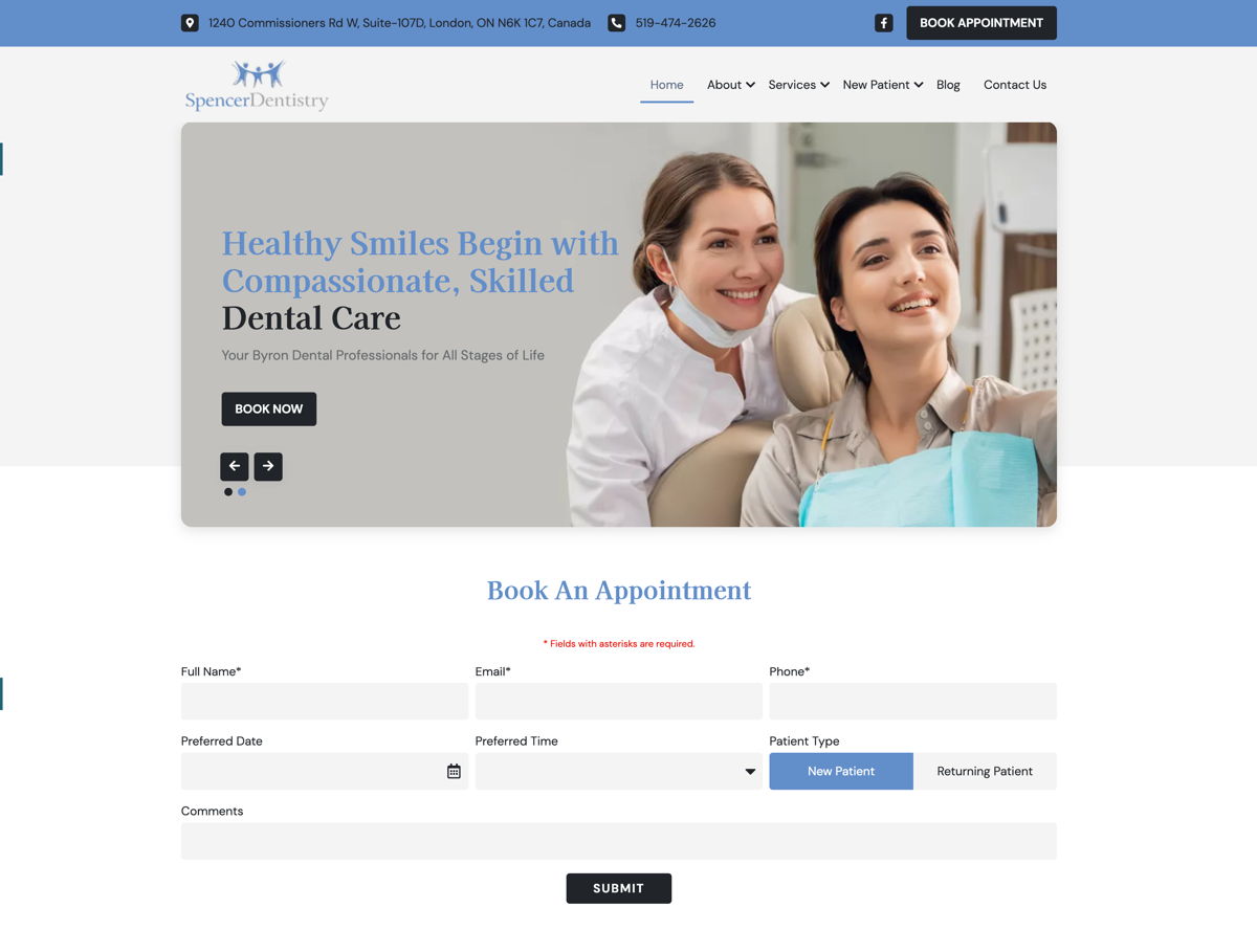 Screenshot of Spencer Dentistry, from the dentist websites collection.