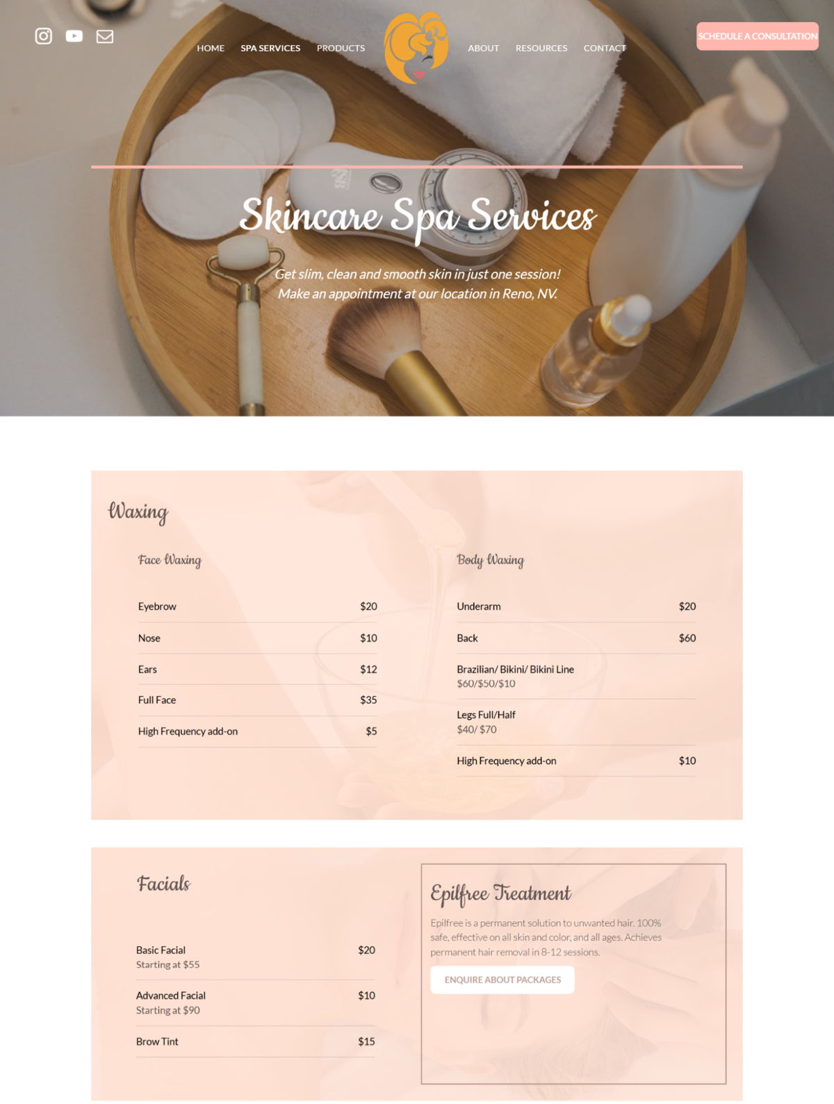 Screenshot of The Good Esthetician, from the service page design examples collection.