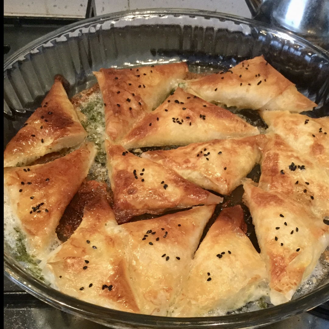 Feta and parsley filled phyllo triangles