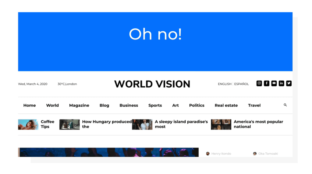 A severe example of an ad placed above the page container. Header ad placement