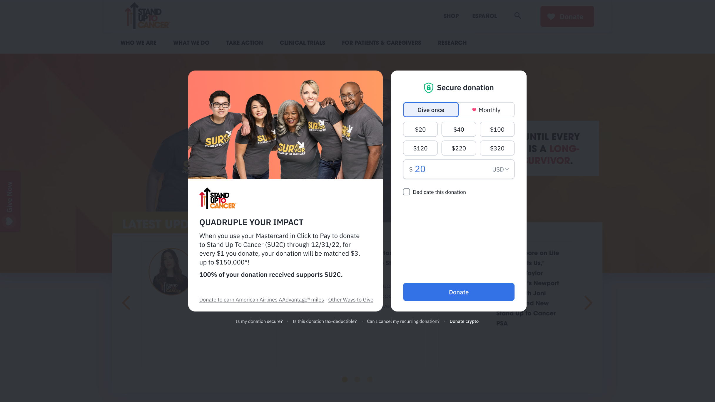 Stand Up to Cancer Checkout Form