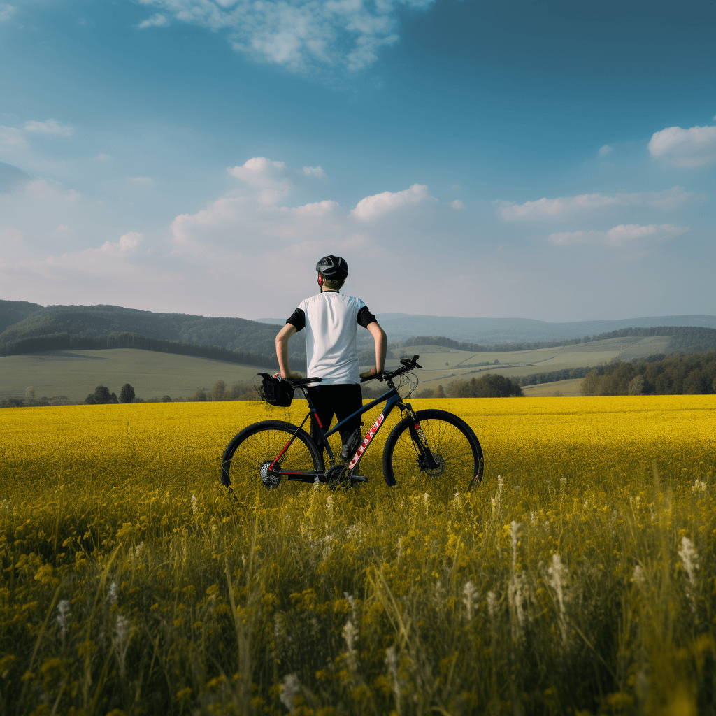 Cyclist testing the weight of his electric bike.