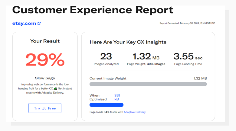 PageDetox tells you how fast your website can be if you use Adaptive Delivery. PageDetox report