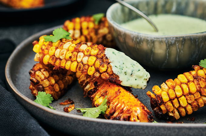 Corn Ribs with Cilantro-Jalapeño Ranch Sauce