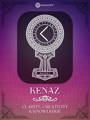 Kenaz Rune Meaning with design by Occultify. Rune of protection, safety and defense. Purple and pink background with lightly overlayed runes and ornate border.