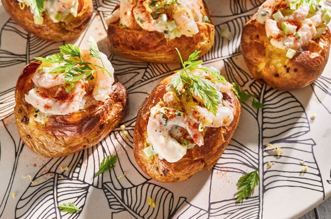 Pommes de terre farcies aux crevettes nordiques