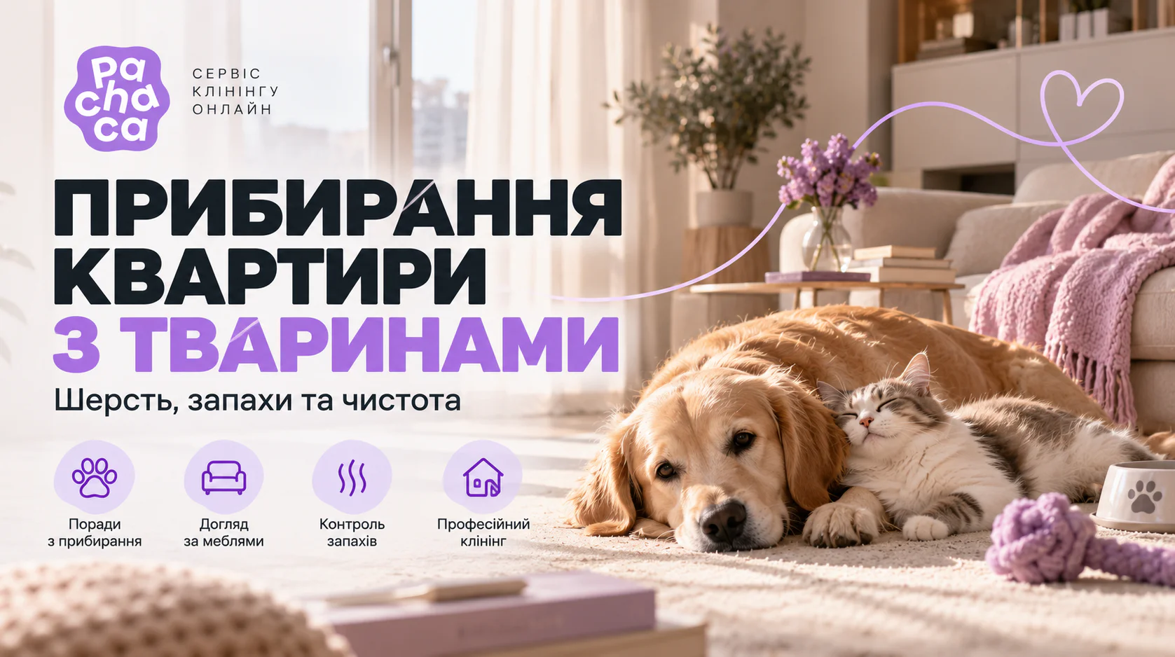 Регулярне **прибирання квартири з тваринами