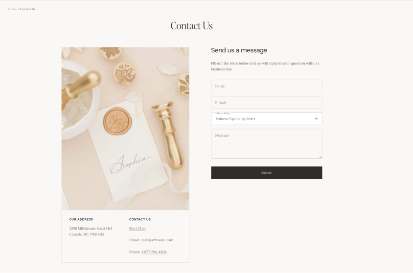 Shopify contact form in the contact page