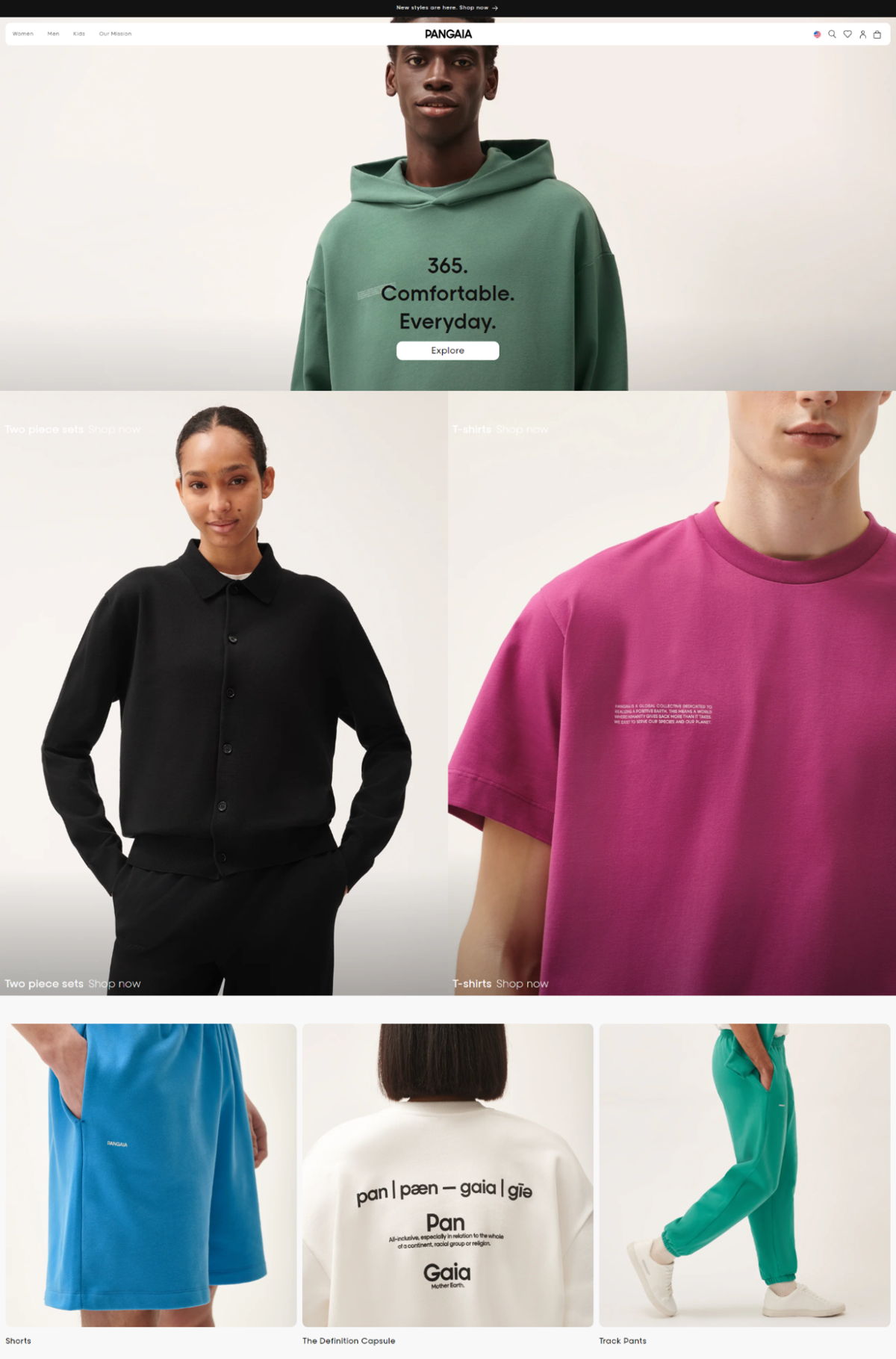 Screenshot of Pangaia, from the shopify clothing stores collection.