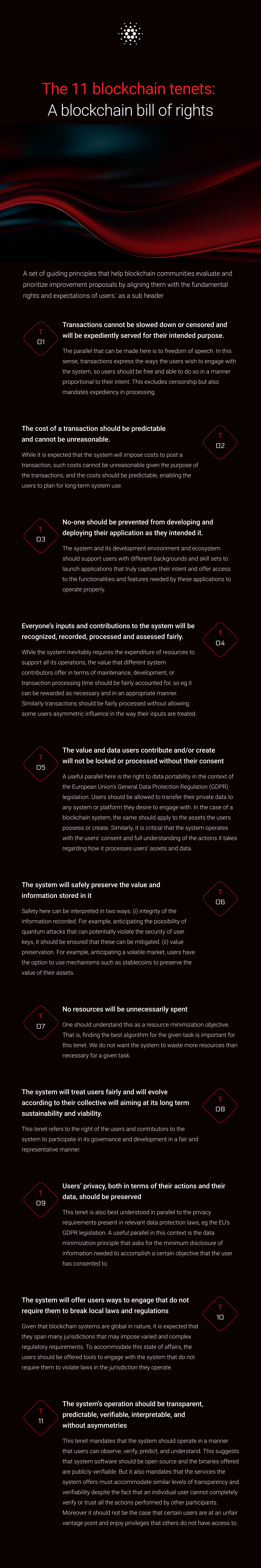 A graphic with the 11 blockchain tenets.