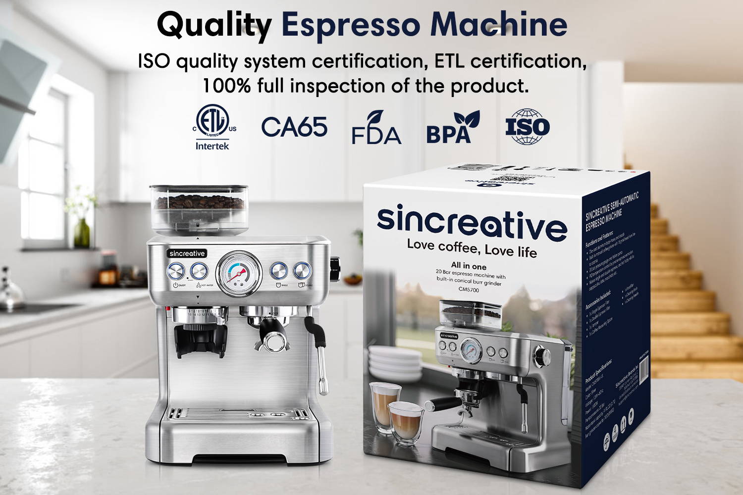 CM5700 All-in-One Semi-Automatic Espresso Machine with Grinder & Steam Wand