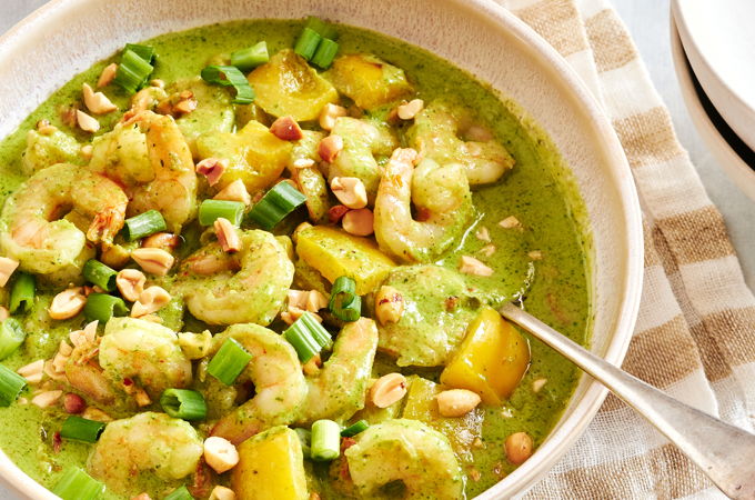 Cari vert aux crevettes et aux arachides