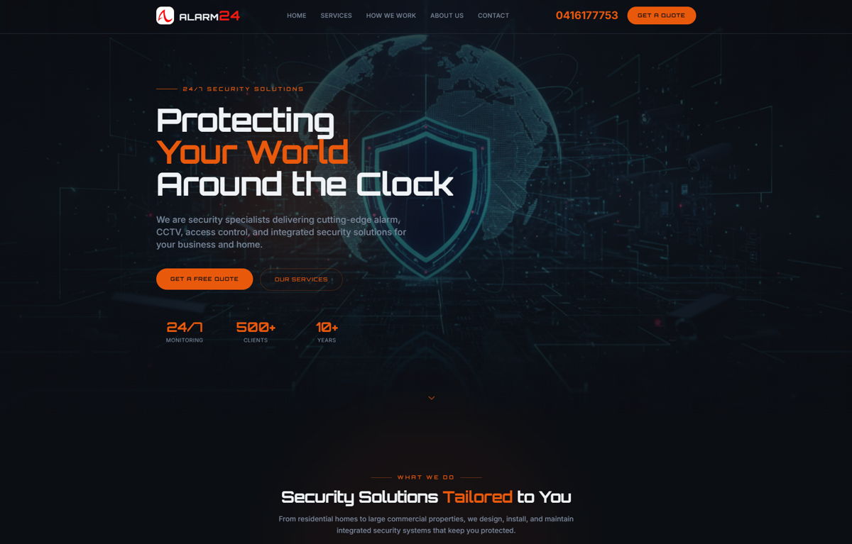 Screenshot of Alarm24 , from the base44 websites collection.