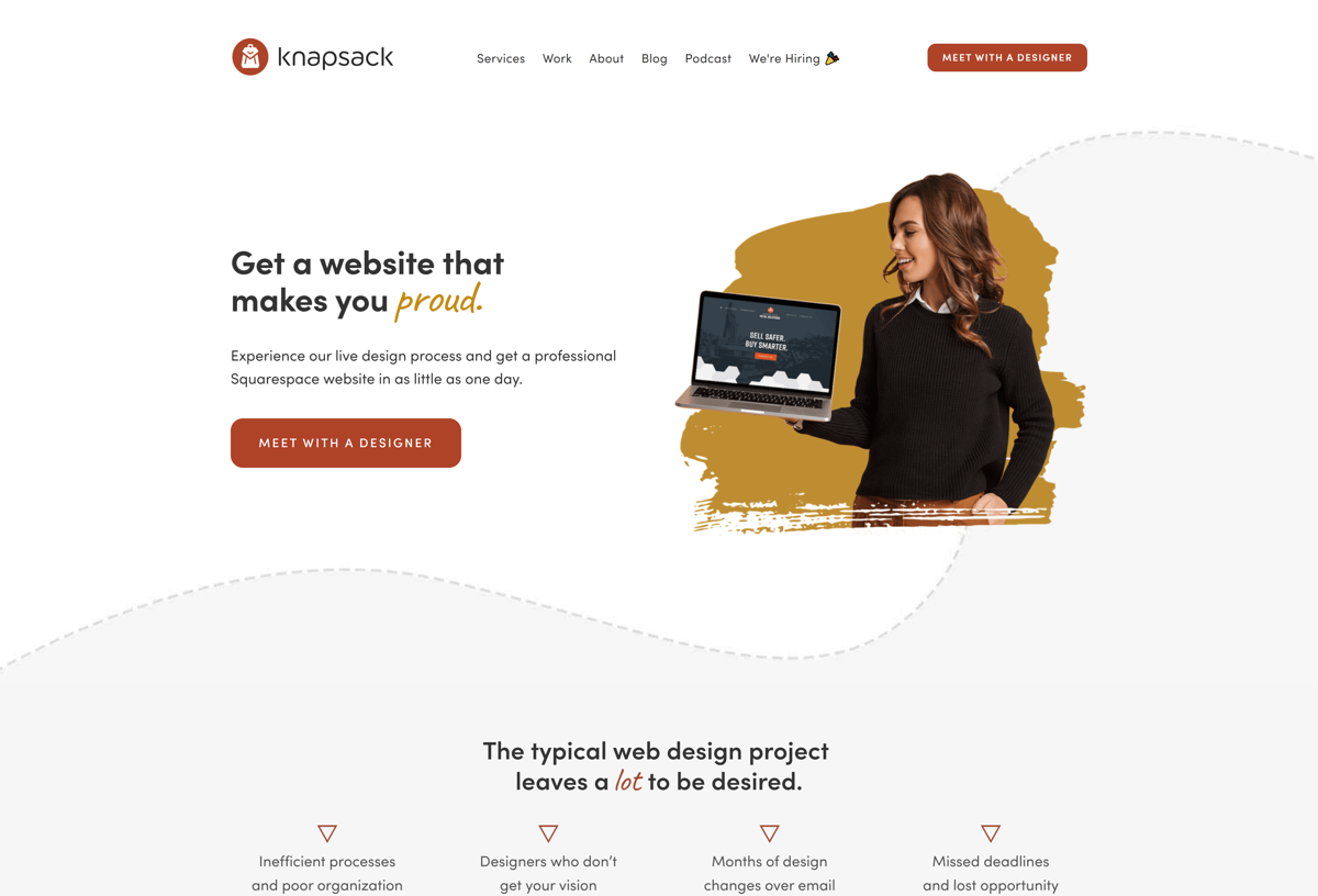 Screenshot of Knapsack Creative, from the squarespace websites  collection.