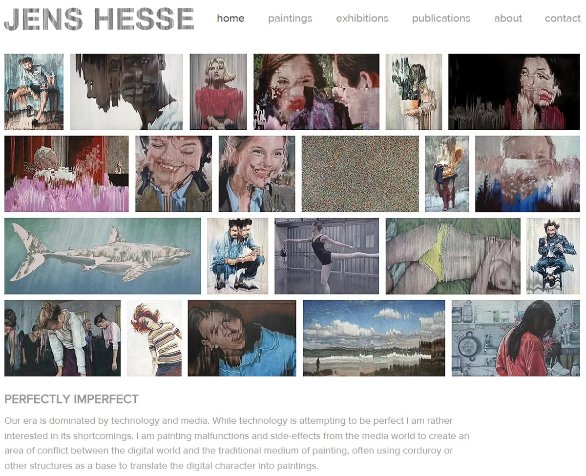 Screenshot of Jens Hesse, from the wix artist website examples collection.