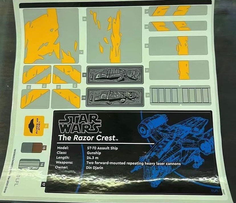 LEGO Star Wars 75331 UCS Razor Crest sticker sheet