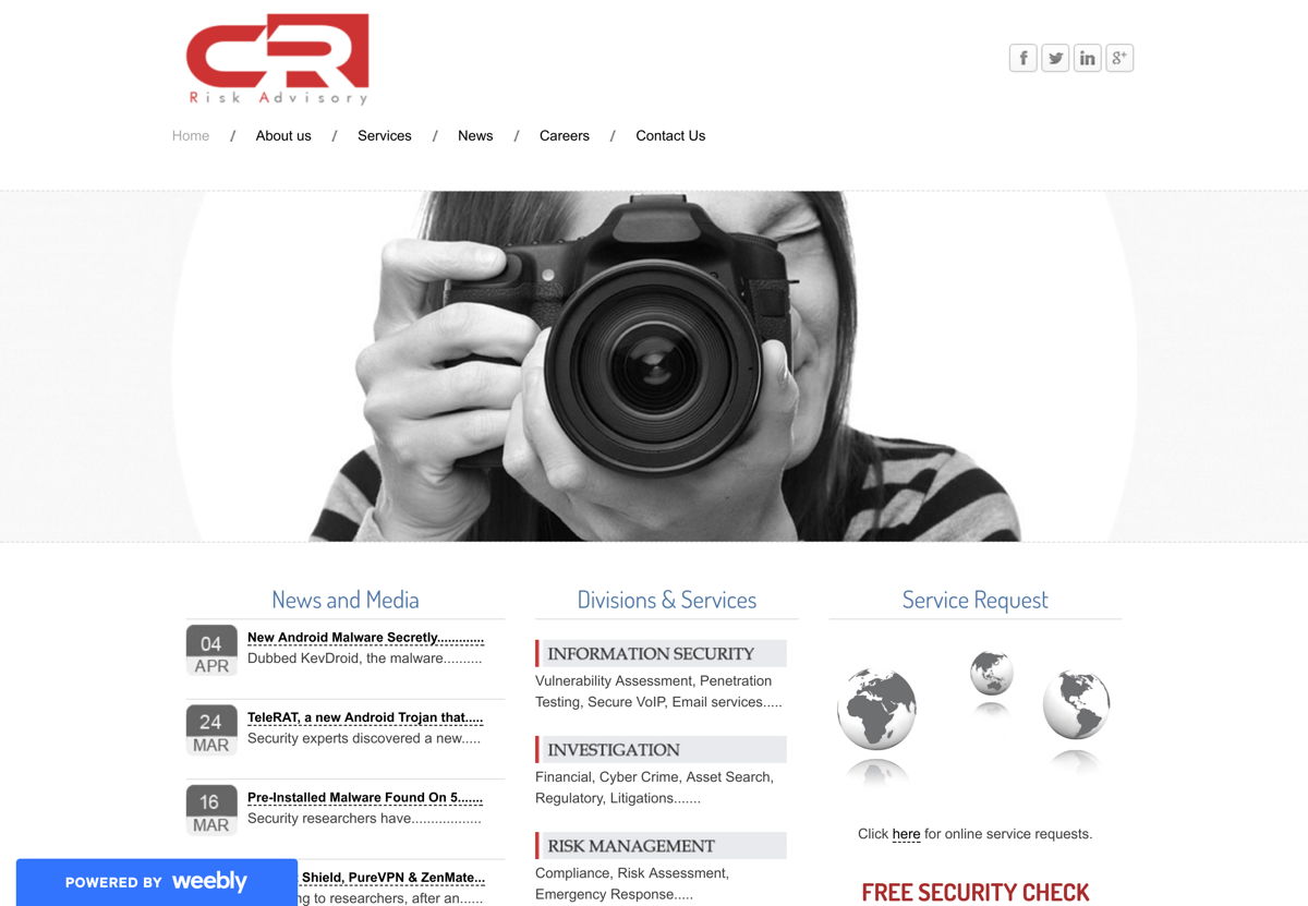 Screenshot of CR Risk Advisory, from the weebly websites collection.